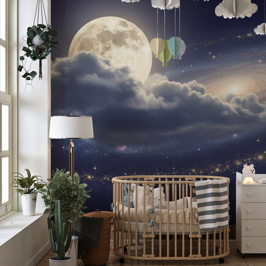 Kids-Mundo galaxy wall mural styled in a space-themed children's bedroom
