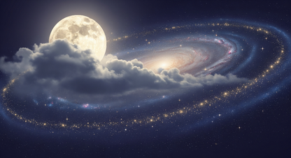 Kids-Mundo galaxy wall mural artwork showing a glowing moon and swirling stars