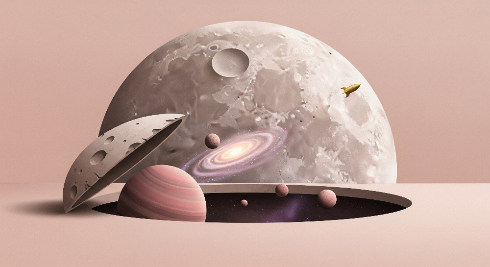 Moon Hatch Galaxy and Rocket Wall Mural