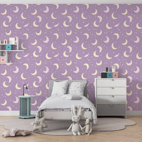 Moon and star mural wallpaper transforming kids room into magical space