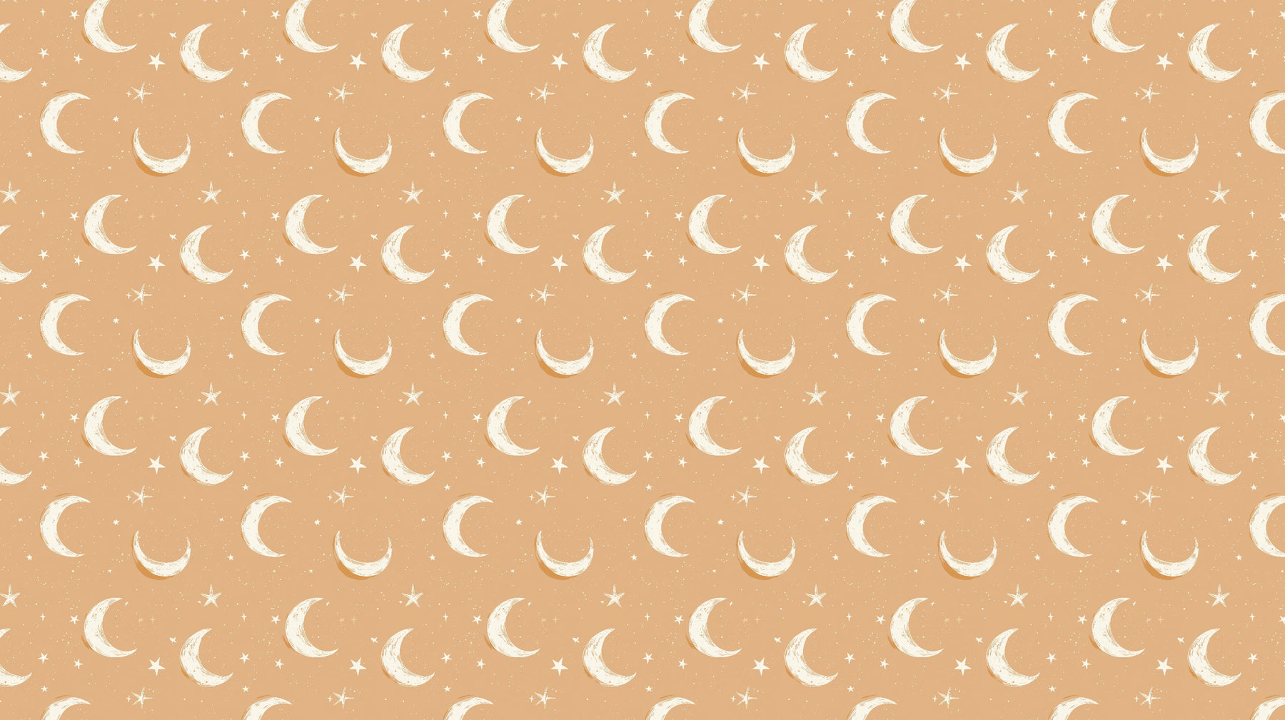 Detailed moon and stars mural wallpaper design pattern with orange background by Kids-Mundo