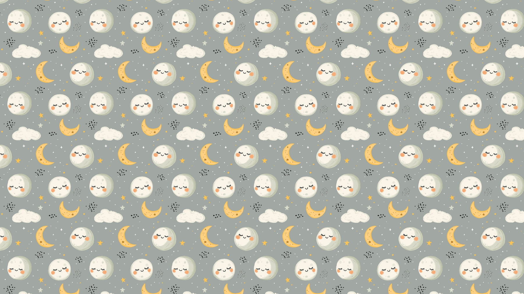 Detailed moon and stars mural wallpaper design pattern with smiling celestial faces by Kids-Mundo