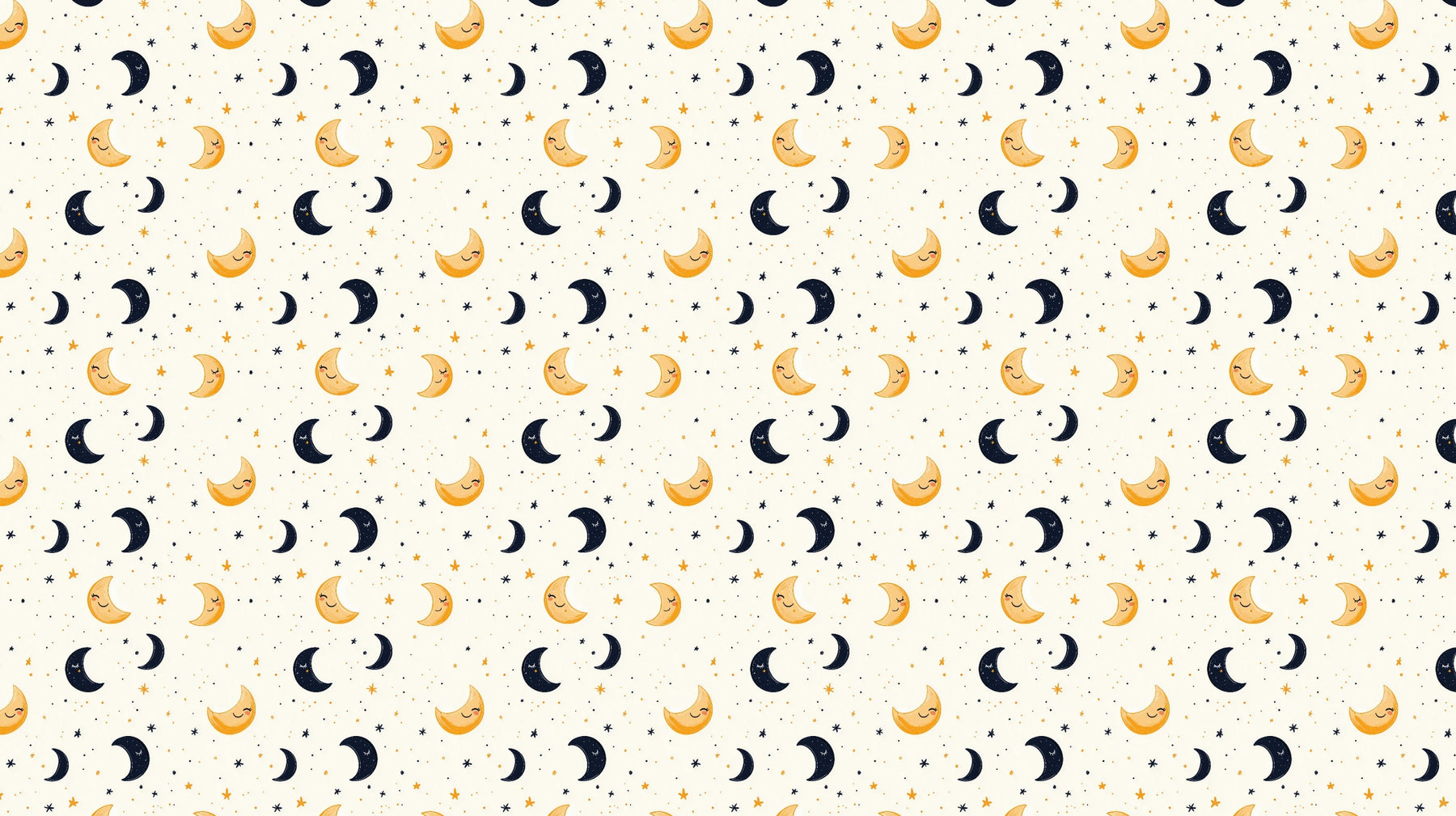 Detailed moon and stars mural wallpaper design pattern with smiling celestial faces by Kids-Mundo