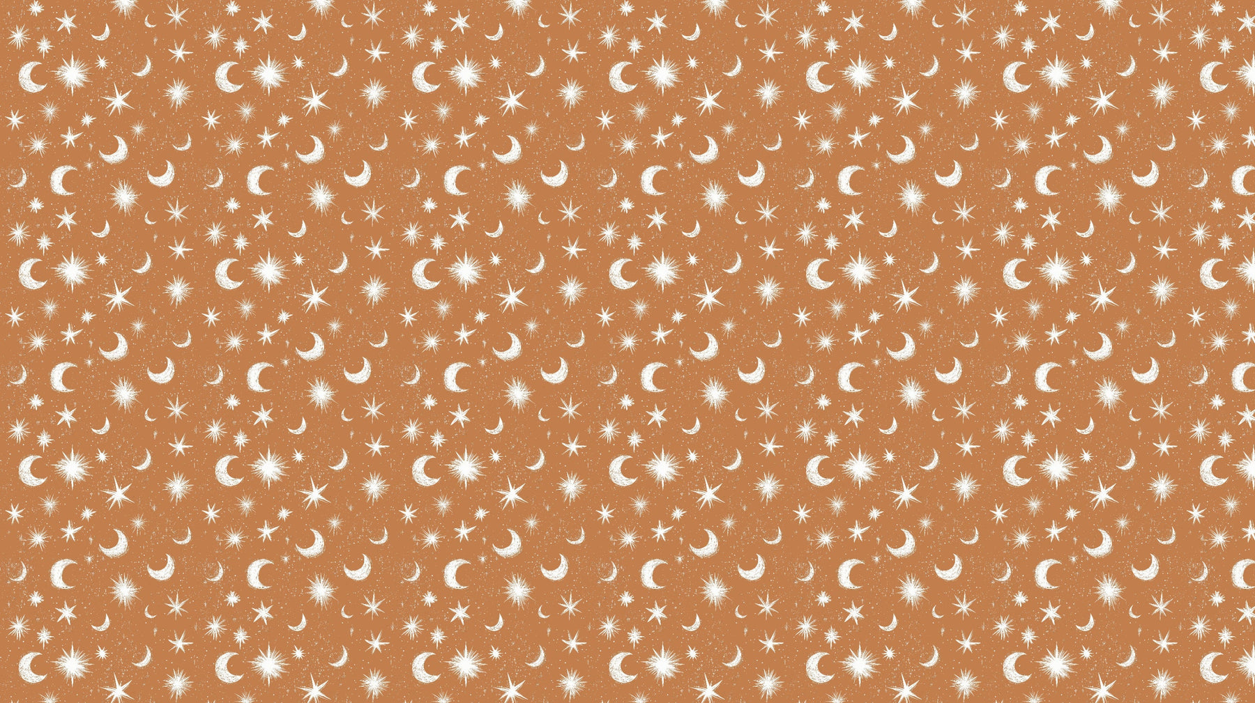 Detailed moon and stars mural wallpaper design pattern on terracotta by Kids-Mundo