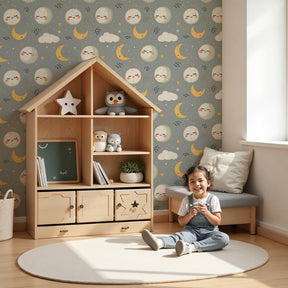 Moon and stars mural wallpaper creating magical nighttime atmosphere in modern nursery by Kids-Mundo