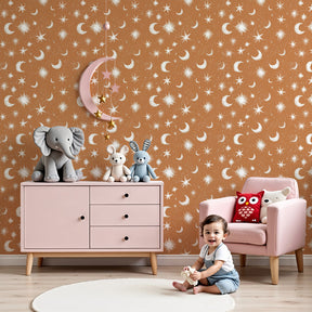 Moon and stars mural wallpaper creating dreamy celestial nursery decor by Kids-Mundo