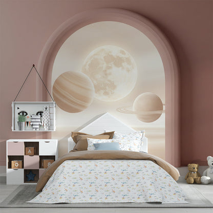 Kids-Mundo moonlit archway mural as a calming feature wall in a children's bedroom