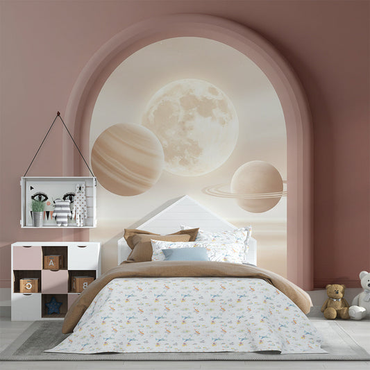 Kids-Mundo moonlit archway mural as a calming feature wall in a children's bedroom
