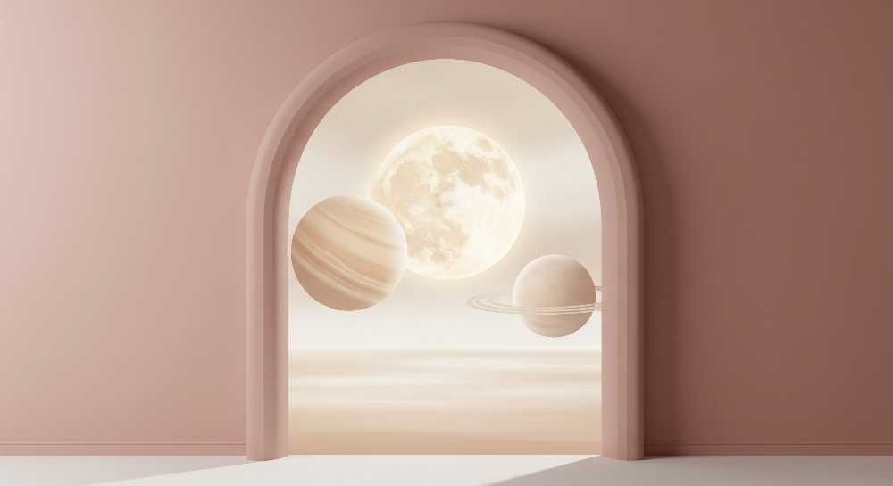 Moonlit Archway Planets Wall Mural