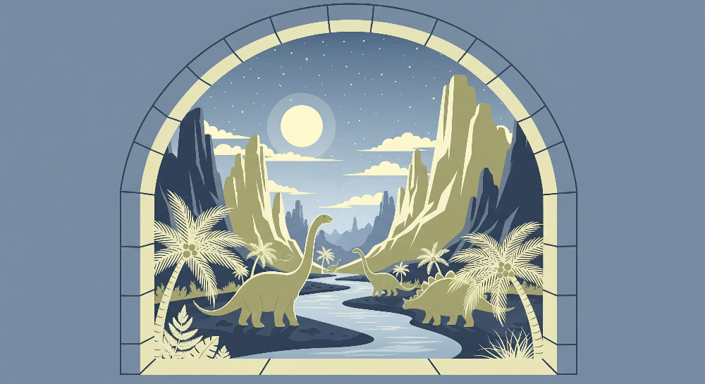 Moonlit Dinosaur River Valley Wall Mural