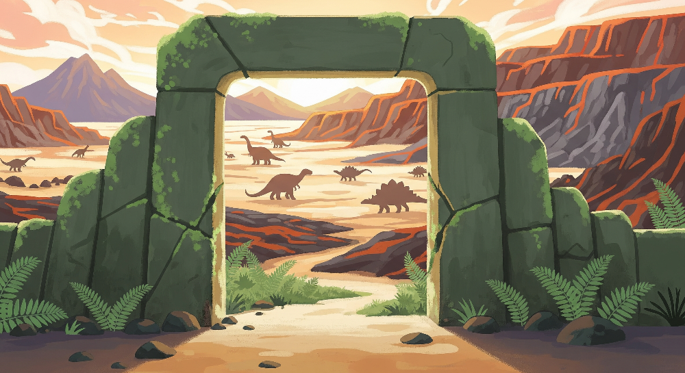 Mossy Stone Portal Canyon Dinosaur Herd Wall Mural