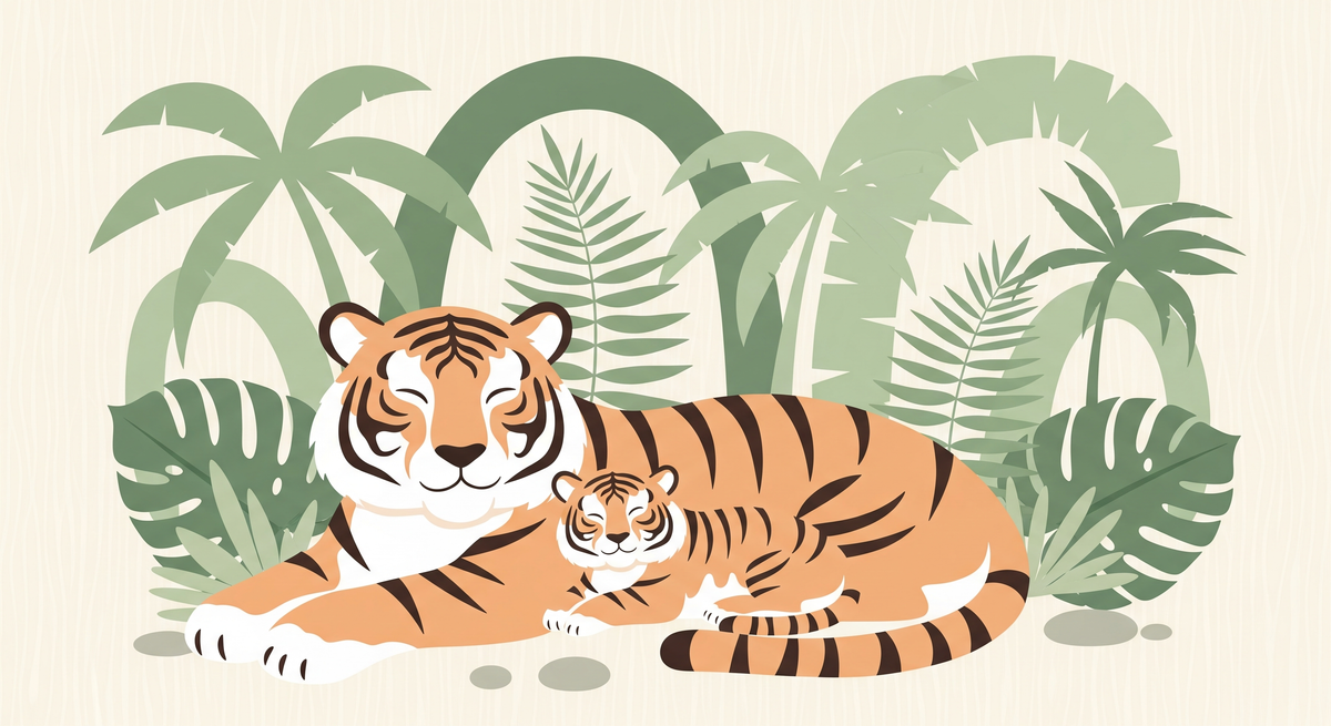 Mother and Baby Tiger Jungle Wall Mural
