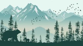 Detailed mountain adventure mural wallpaper design pattern with bears and birds by Kids-Mundo
