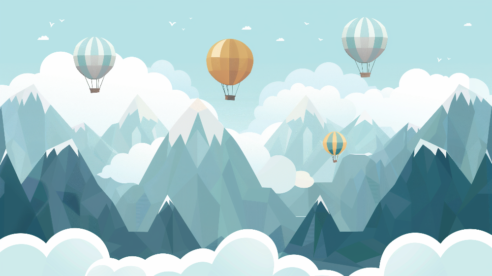 Hot Air Balloons Over Snowy Mountain Peaks Wall Mural