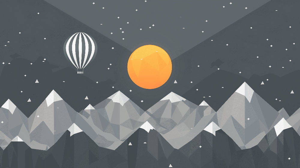 Detailed geometric mountain balloon mural wallpaper design pattern with starry sky by Kids-Mundo