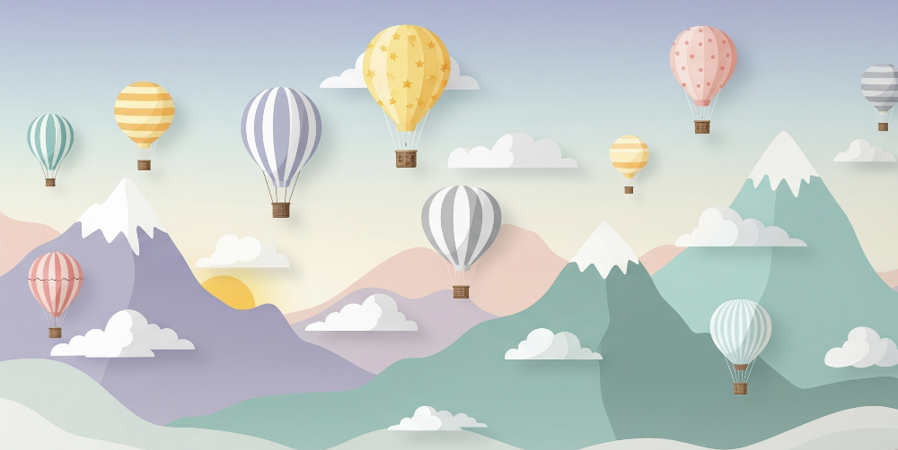 Mountain Hot Air Balloon Wall Mural
