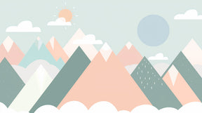 Detailed pastel mountain clouds mural wallpaper design pattern with sun and moon by Kids-Mundo