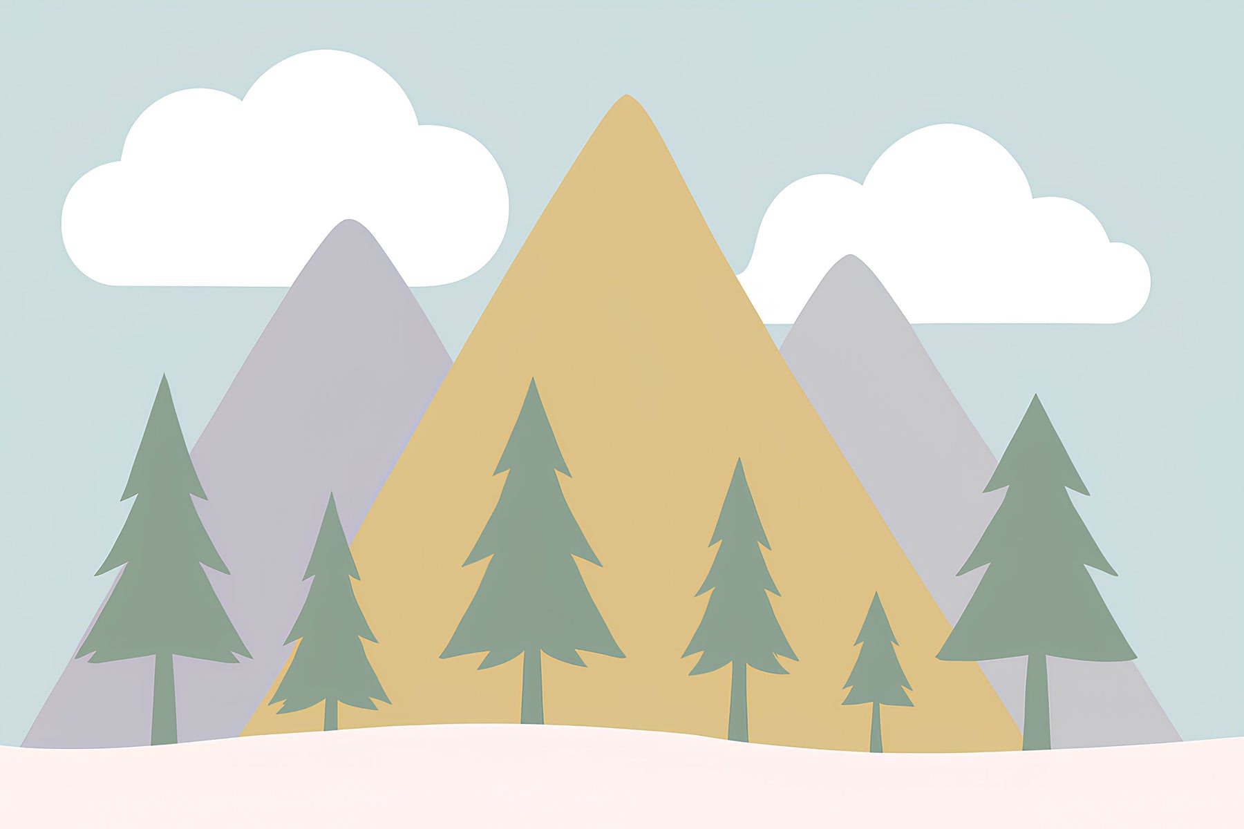 Detailed mountain forest mural wallpaper design pattern with blue mountains and pine trees by Kids-Mundo