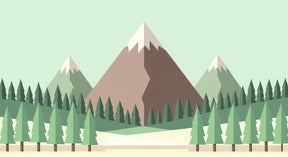 Detailed geometric mountain forest mural wallpaper design pattern with pastel peaks and tree silhouettes by Kids-Mundo
