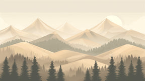 Detailed geometric mountain forest mural wallpaper design pattern with misty trees by Kids-Mundo