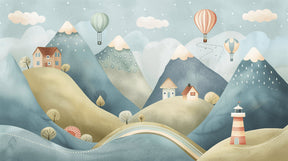 Detailed mountain and hot air balloon mural wallpaper design pattern by Kids-Mundo
