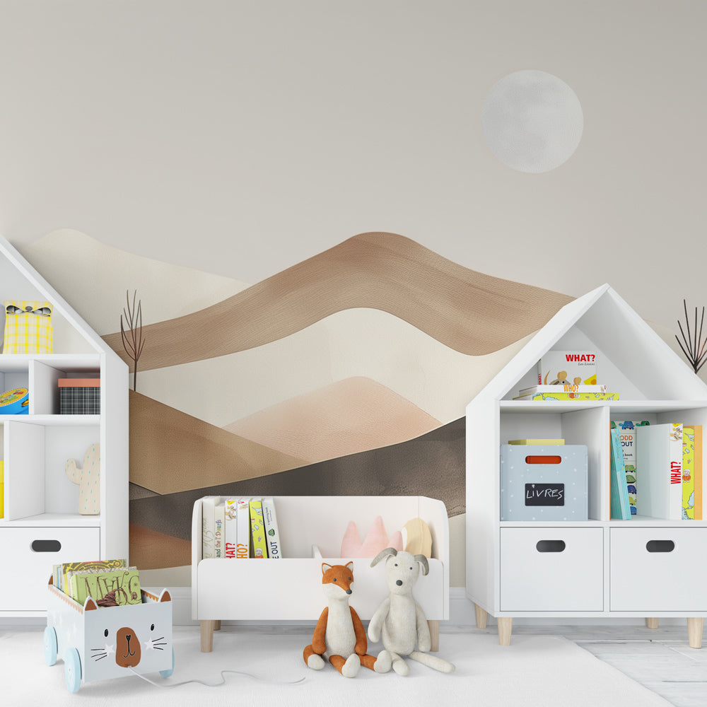 Earth-toned mountain mural wallpaper in contemporary children's bedroom by Kids-Mundo