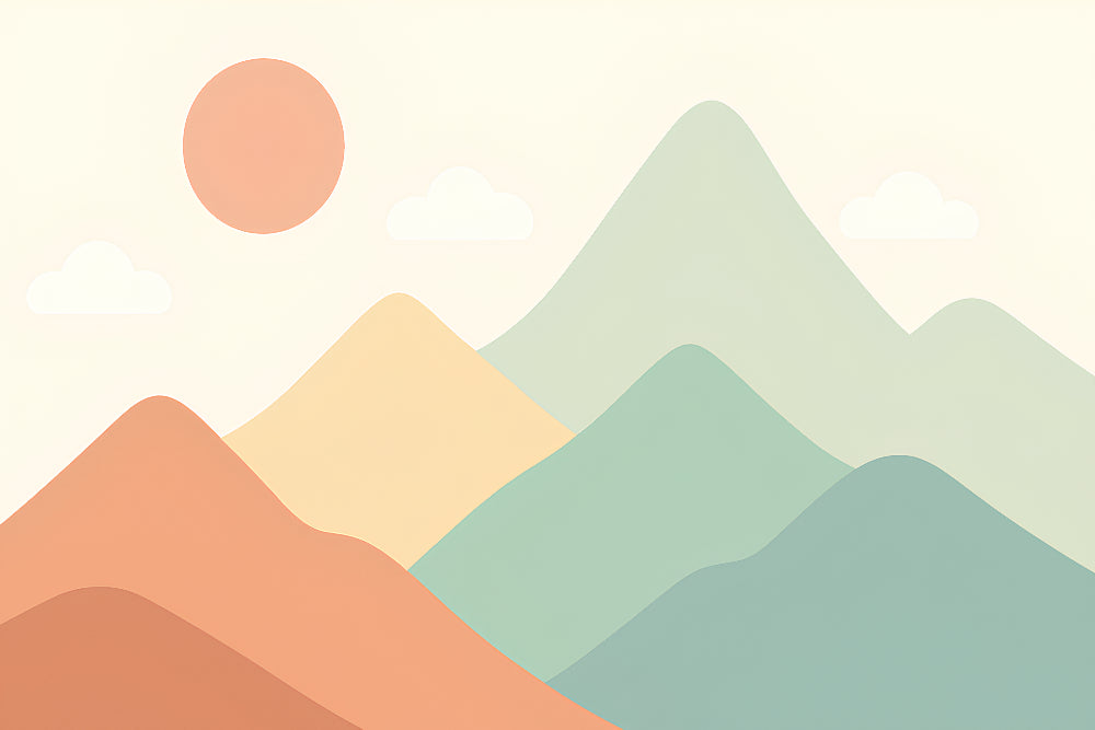 Detailed mountain landscape mural wallpaper design pattern showing soft hills and sunny sky by Kids-Mundo