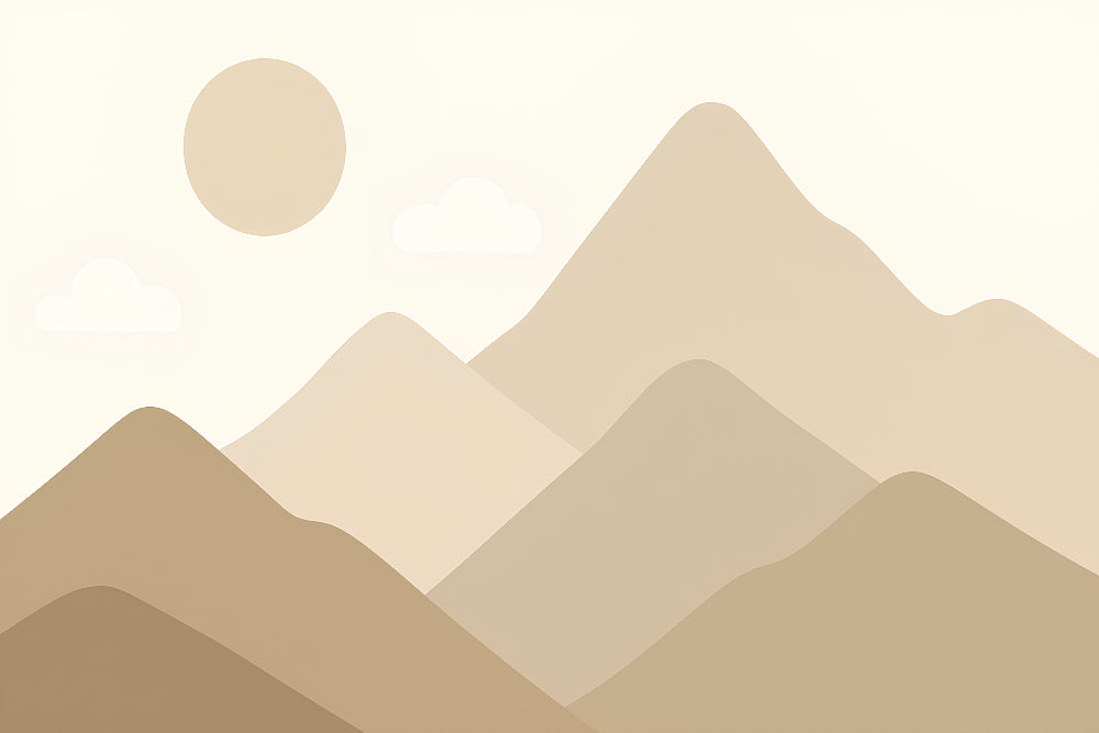Detailed mountain landscape mural wallpaper design pattern in soft beige tones by Kids-Mundo