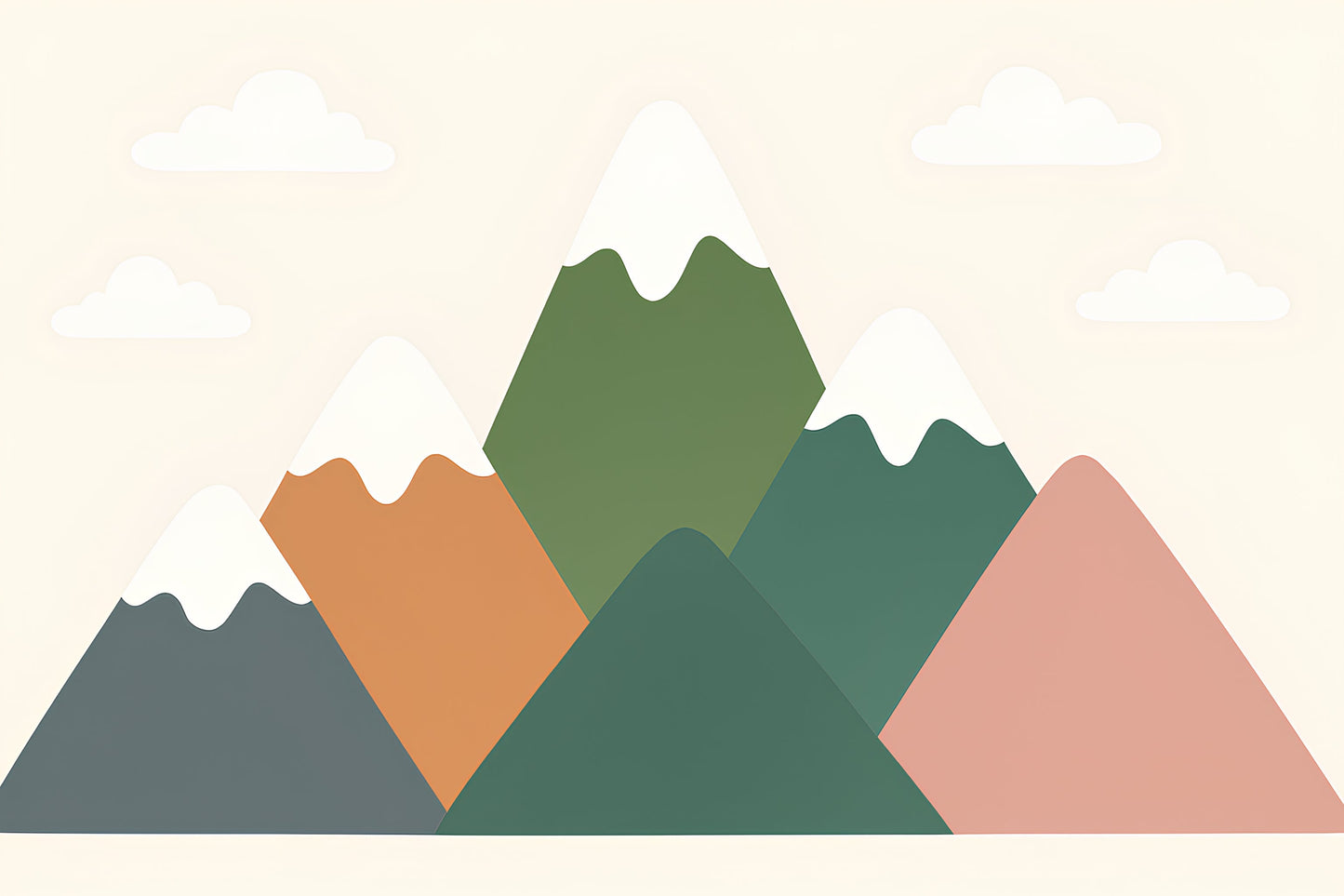 Detailed mountain landscape mural wallpaper design pattern with pastel hills by Kids-Mundo