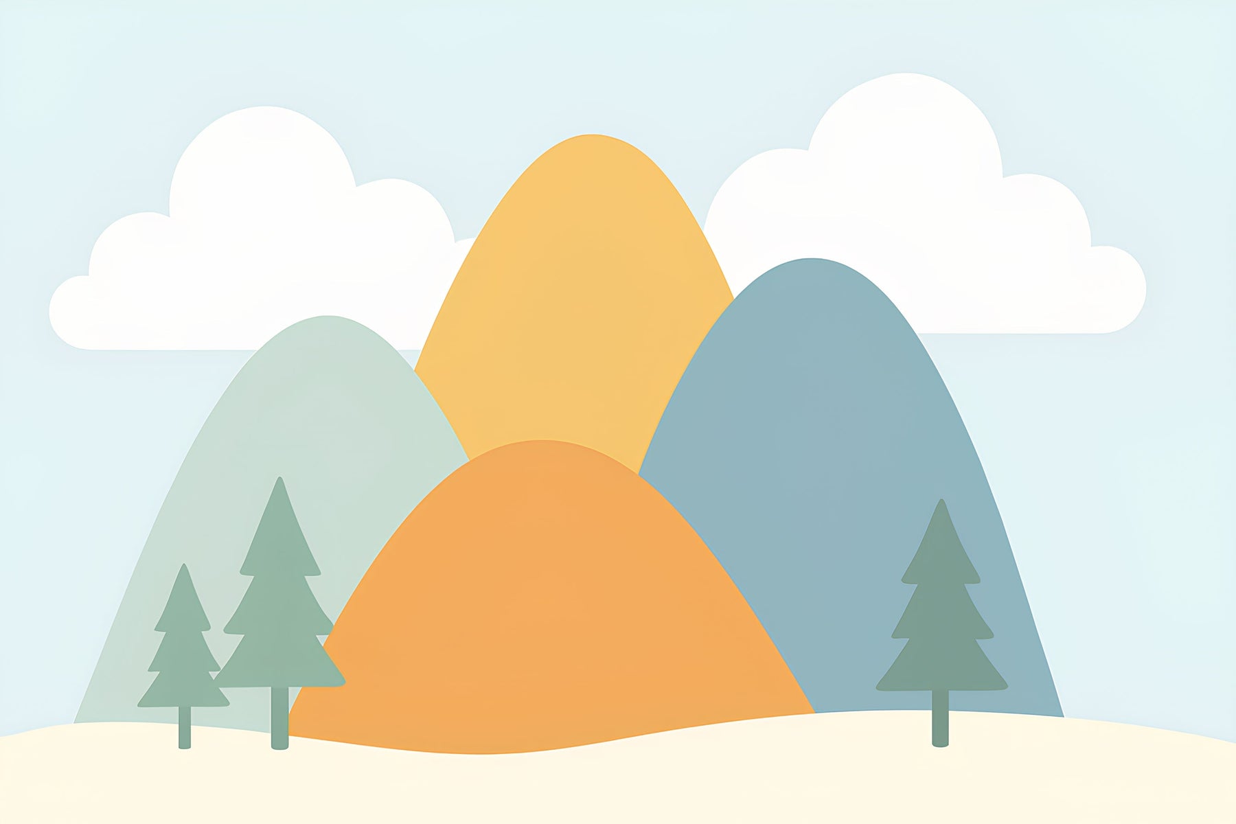 Detailed mountain landscape mural wallpaper design pattern with soft peaks and pine trees by Kids-Mundo