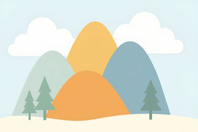 Detailed mountain landscape mural wallpaper design pattern with soft peaks and pine trees by Kids-Mundo