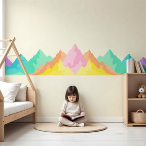 Colorful mountain mural wallpaper in modern nursery with vibrant peaks by Kids-Mundo