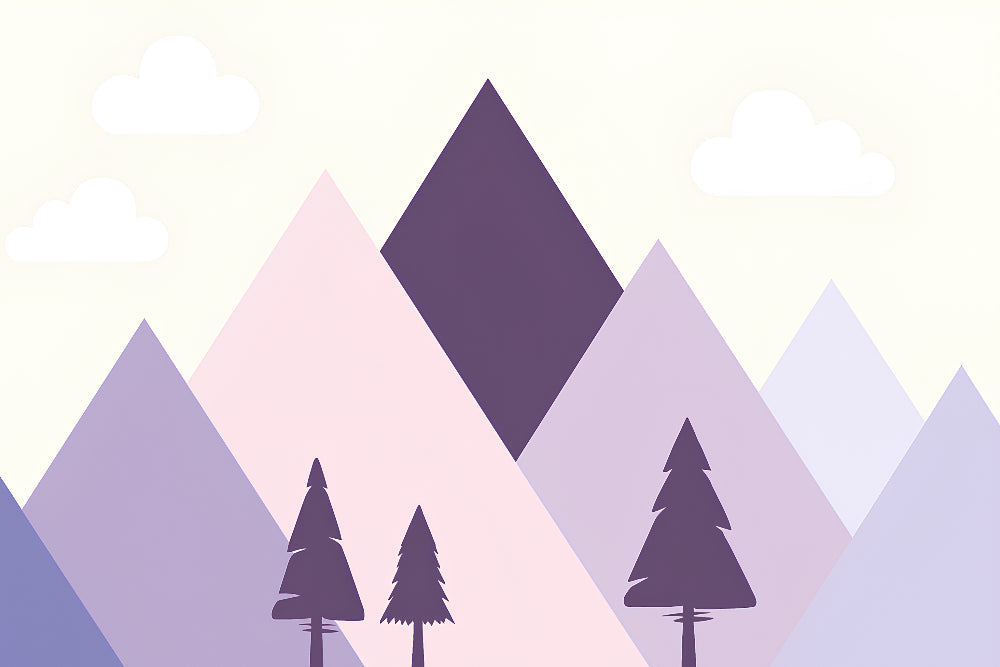 Detailed pastel mountain and pine tree mural wallpaper design pattern by Kids-Mundo