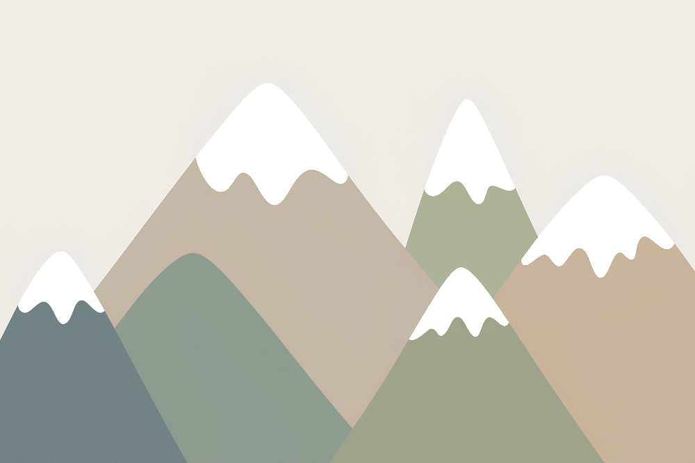 Detailed gentle mountain mural wallpaper design pattern with snow-capped peaks by Kids-Mundo