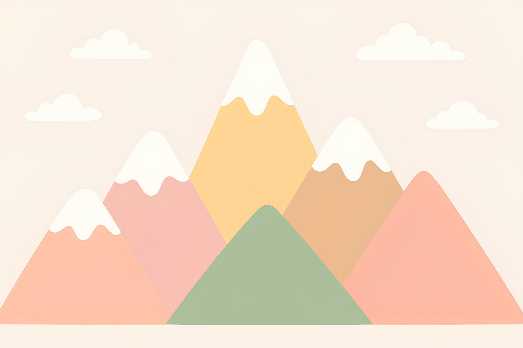 Detailed pastel mountain mural wallpaper design pattern with pink clouds by Kids-Mundo