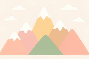 Detailed pastel mountain mural wallpaper design pattern with pink clouds by Kids-Mundo
