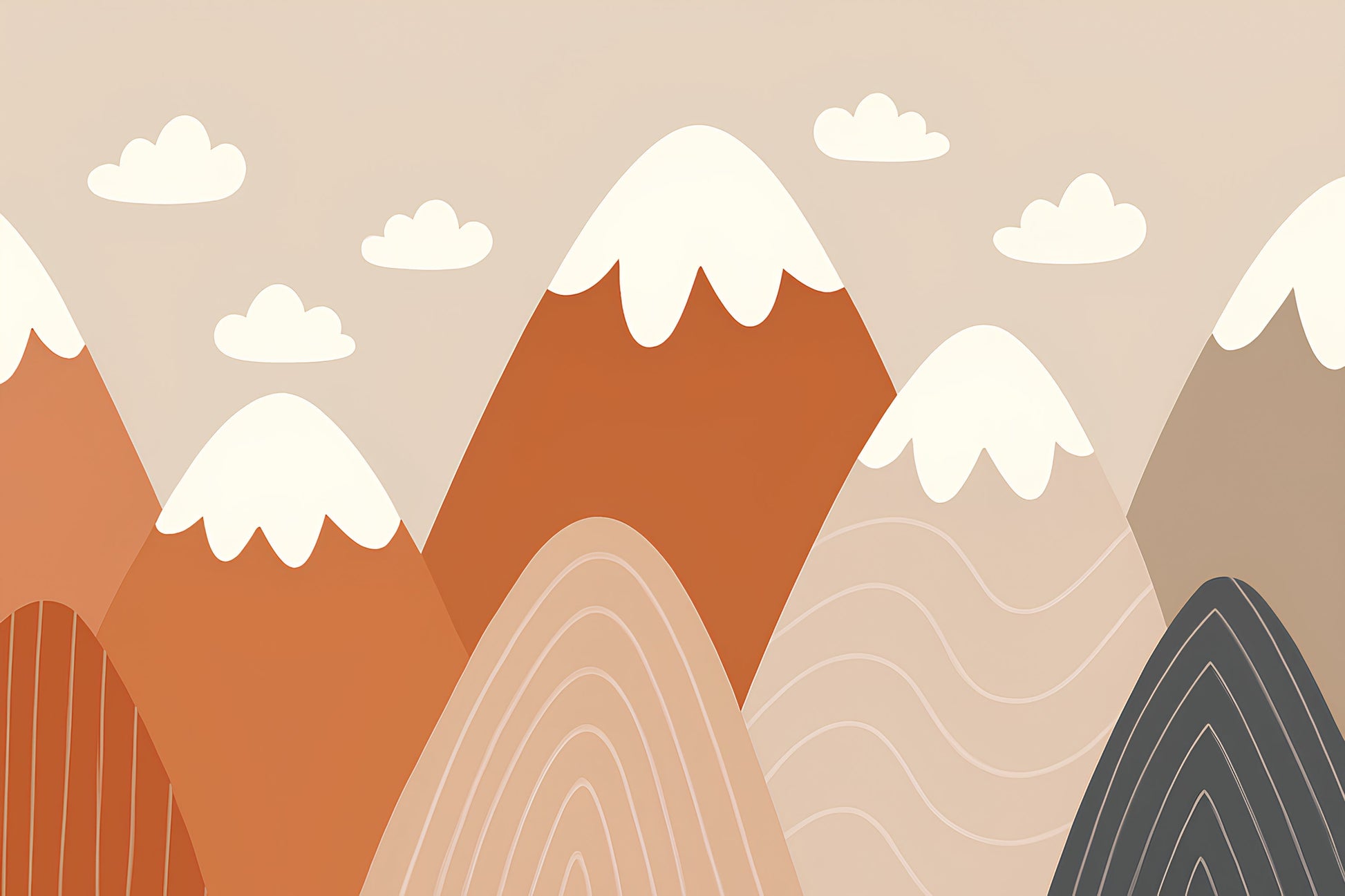 Detailed mountain peaks and clouds mural wallpaper design pattern by Kids-Mundo