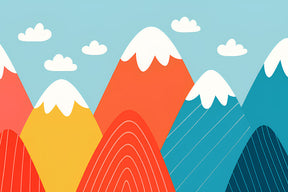 Detailed colorful mountain mural wallpaper design pattern with snow caps by Kids-Mundo