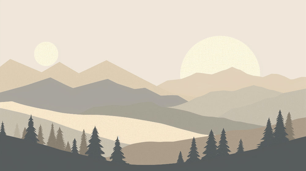 Detailed geometric mountain mural wallpaper design pattern with pastel sun by Kids-Mundo