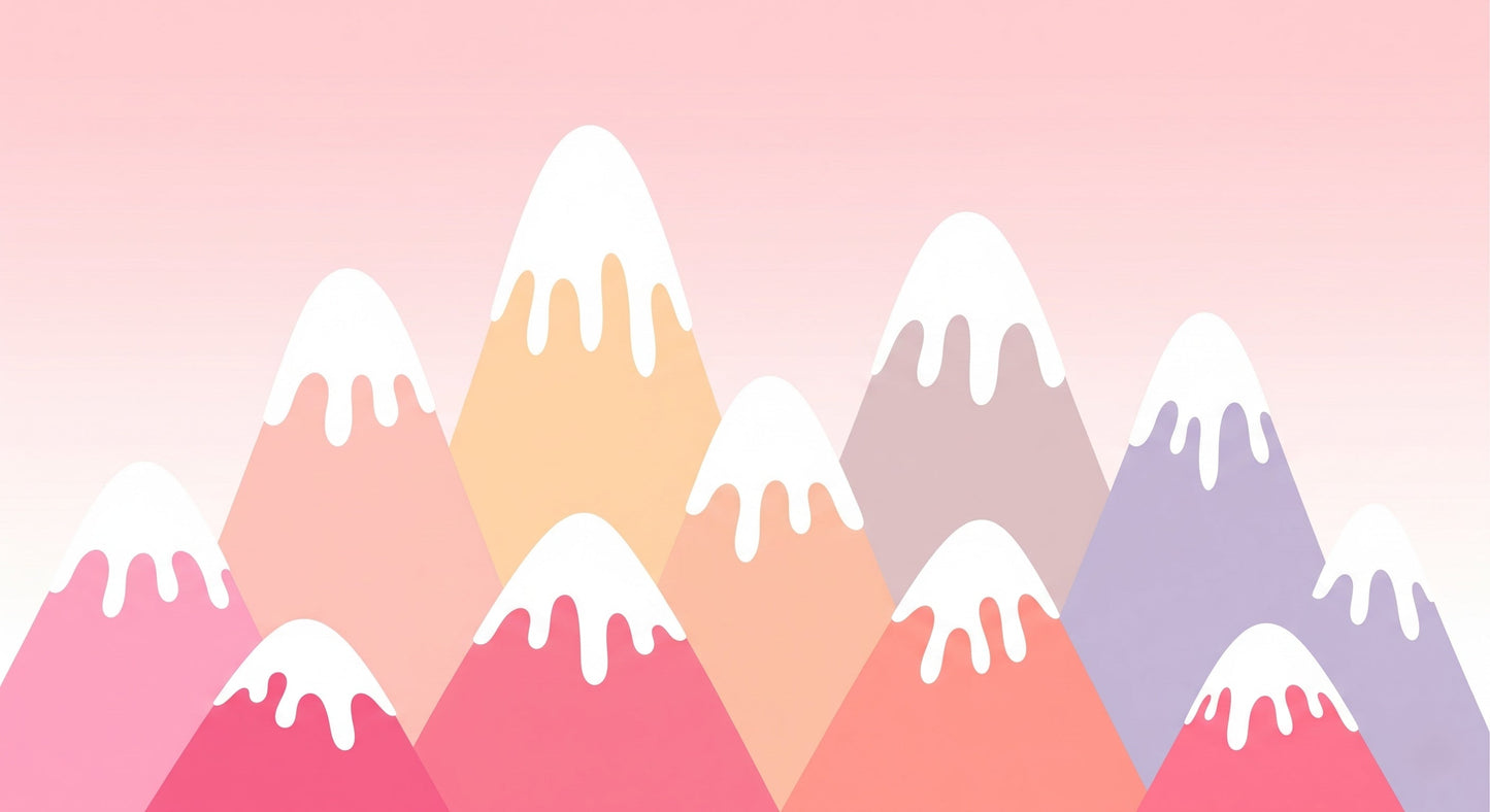 Detailed pastel mountain sunset mural wallpaper design pattern with pink and violet peaks by Kids-Mundo