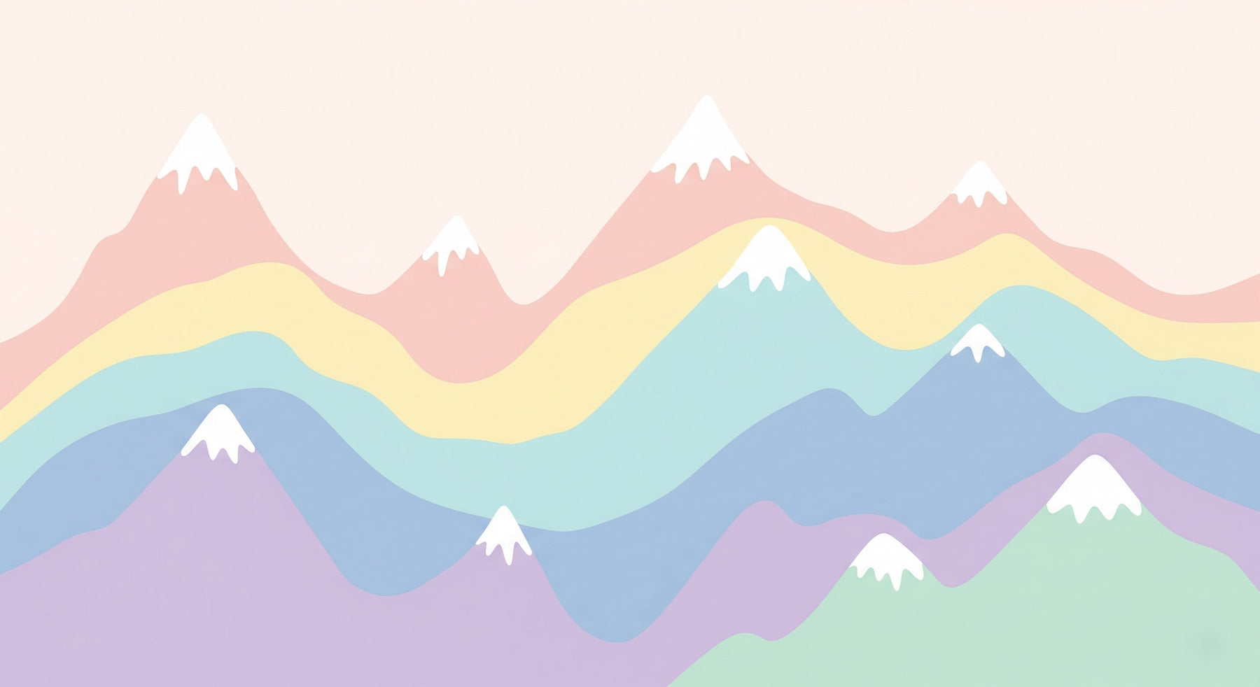 Detailed pastel mountain mural wallpaper design pattern with rainbow clouds by Kids-Mundo