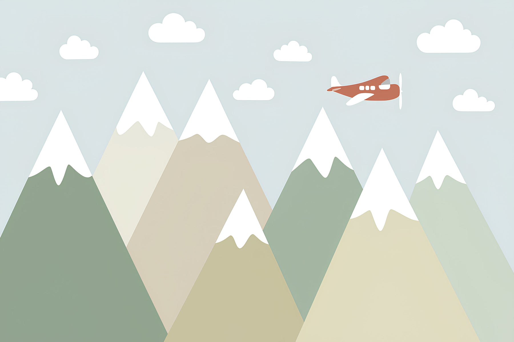 Detailed mountain mural wallpaper design pattern with geometric peaks and clouds by Kids-Mundo