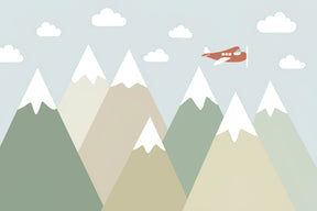 Detailed mountain mural wallpaper design pattern with geometric peaks and clouds by Kids-Mundo
