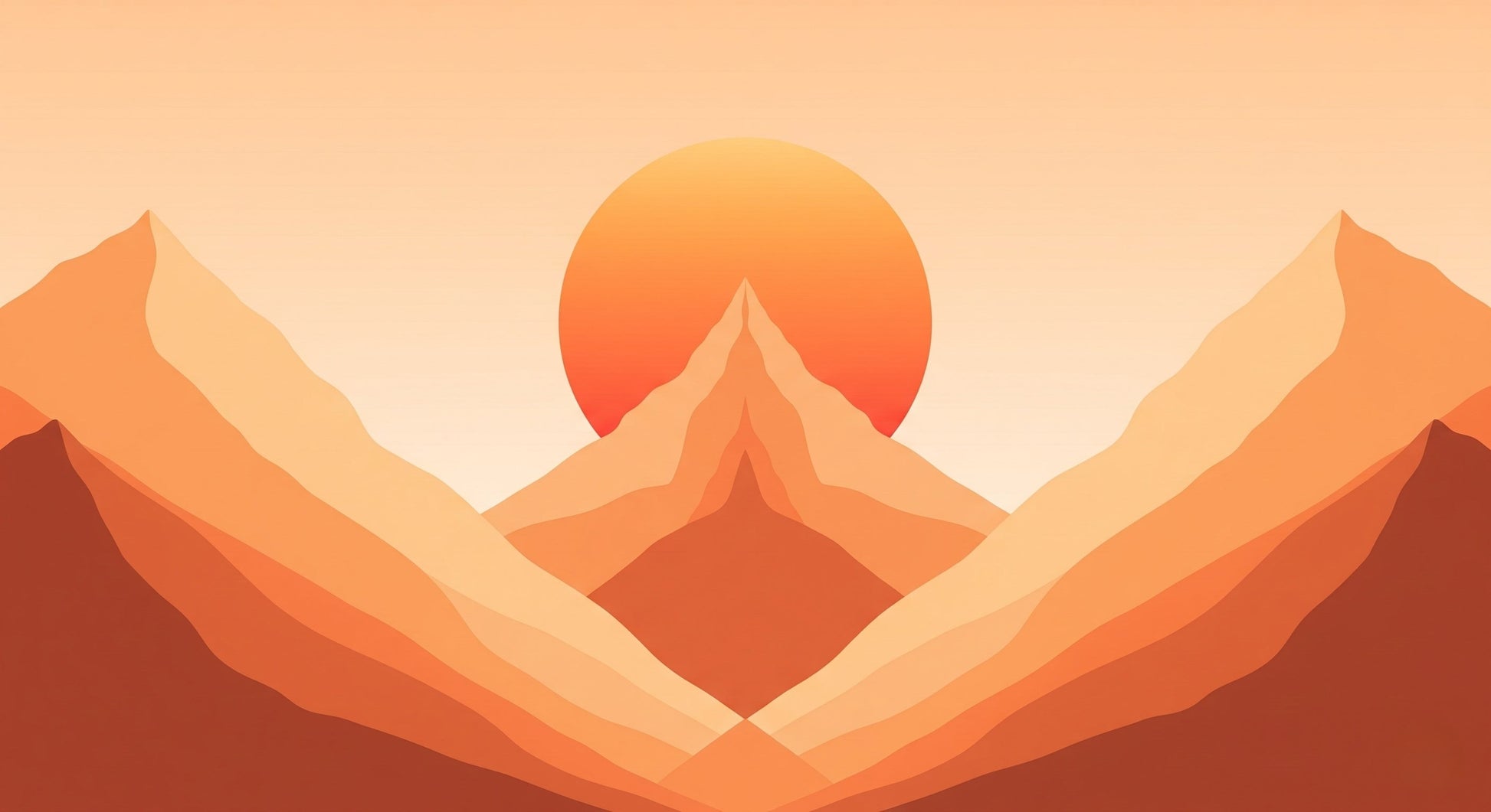 Detailed mountain sunset mural wallpaper design pattern showing orange gradient peaks and golden sun by Kids-Mundo