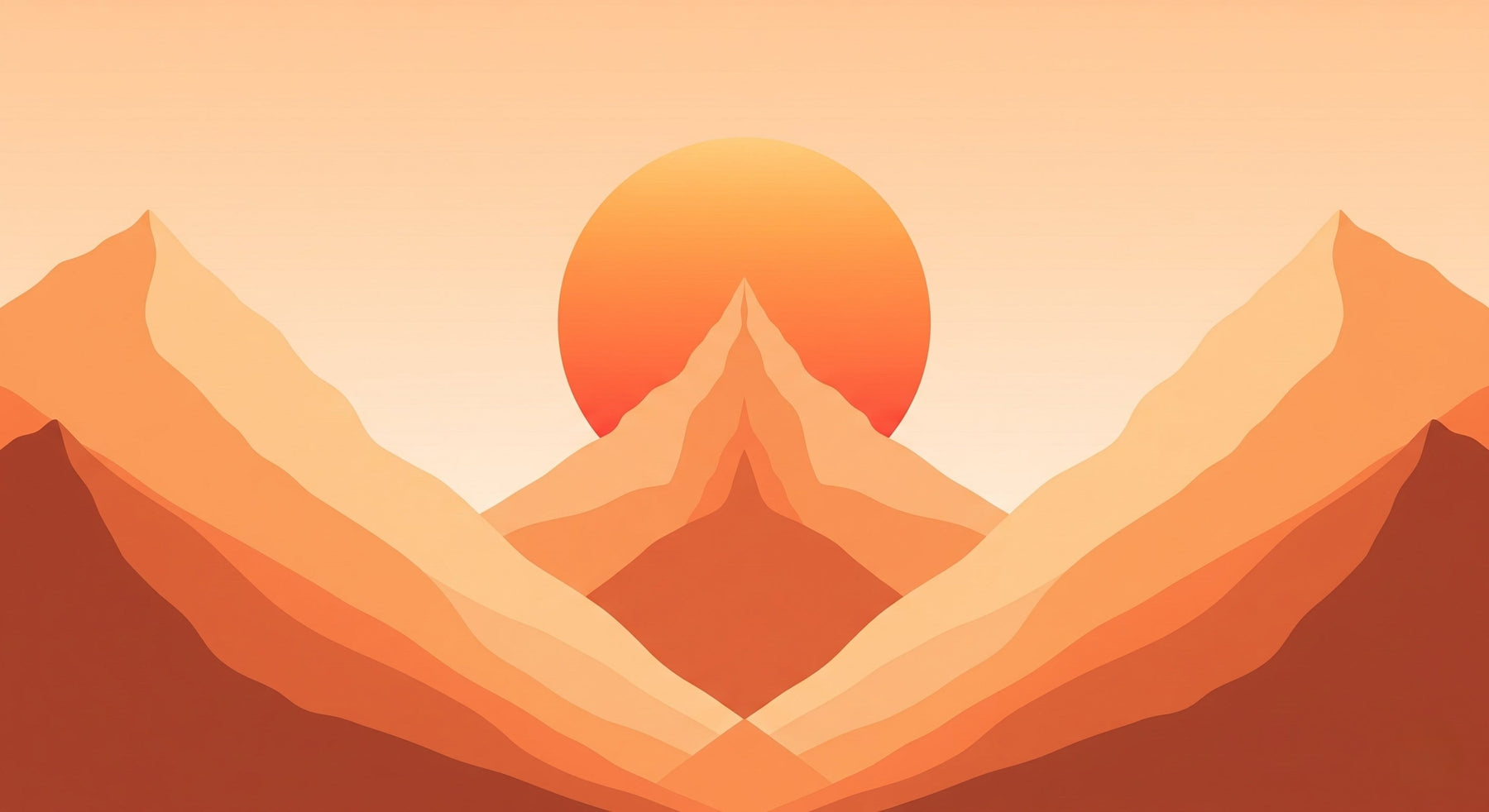 Detailed mountain sunset mural wallpaper design pattern showing orange gradient peaks and golden sun by Kids-Mundo