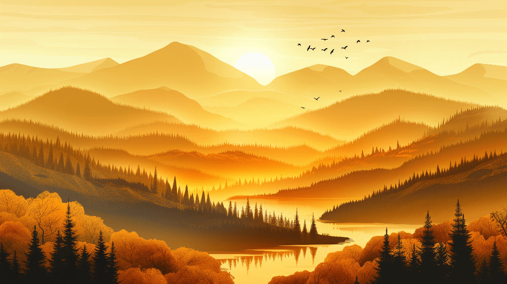 Detailed mountain sunset mural wallpaper design pattern with golden peaks by Kids-Mundo