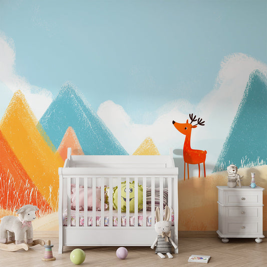 Kids-Mundo bold mountain wall mural styled in an adventurous kids bedroom setting