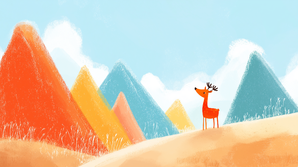 Colourful Mountains and Deer Wall Mural
