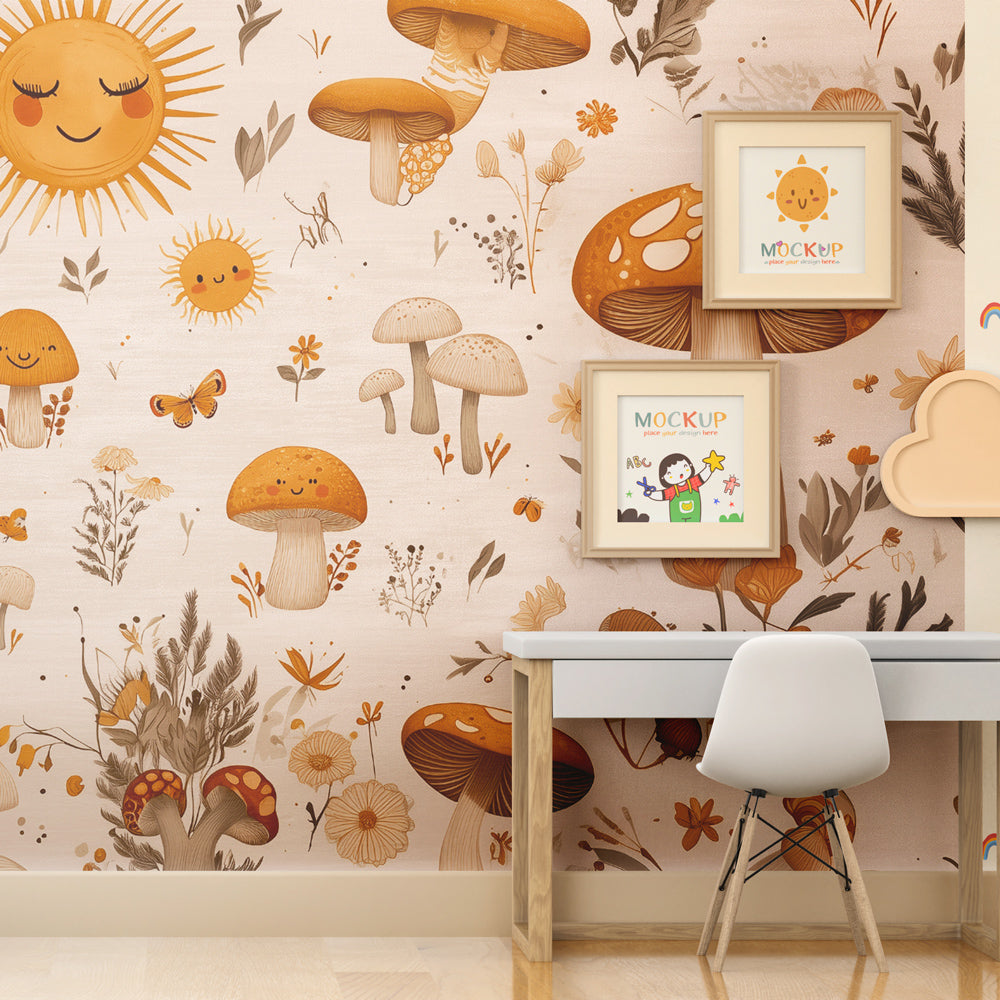 Whimsical mushroom wallpaper transforming children's bedroom into woodland retreat