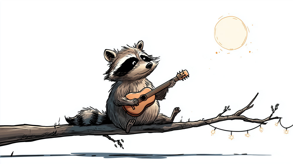 Detailed musical raccoon with guitar mural wallpaper design pattern by Kids-Mundo